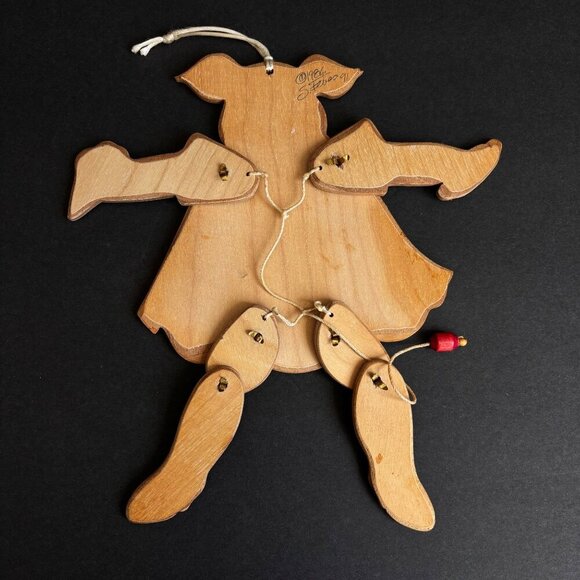 Susan Fevest Vintage Articulated‎ Wooden Pig Ornament Pull String Folk Art - Picture 4 of 5